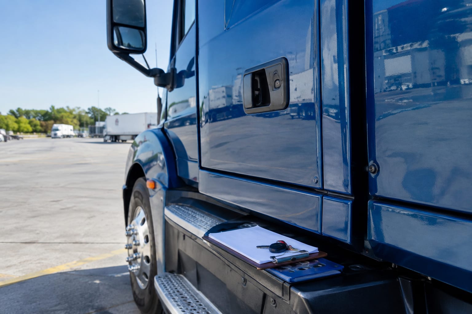 Person comparing two printed moving estimates beside a laptop showing the FMCSA SAFER company lookup